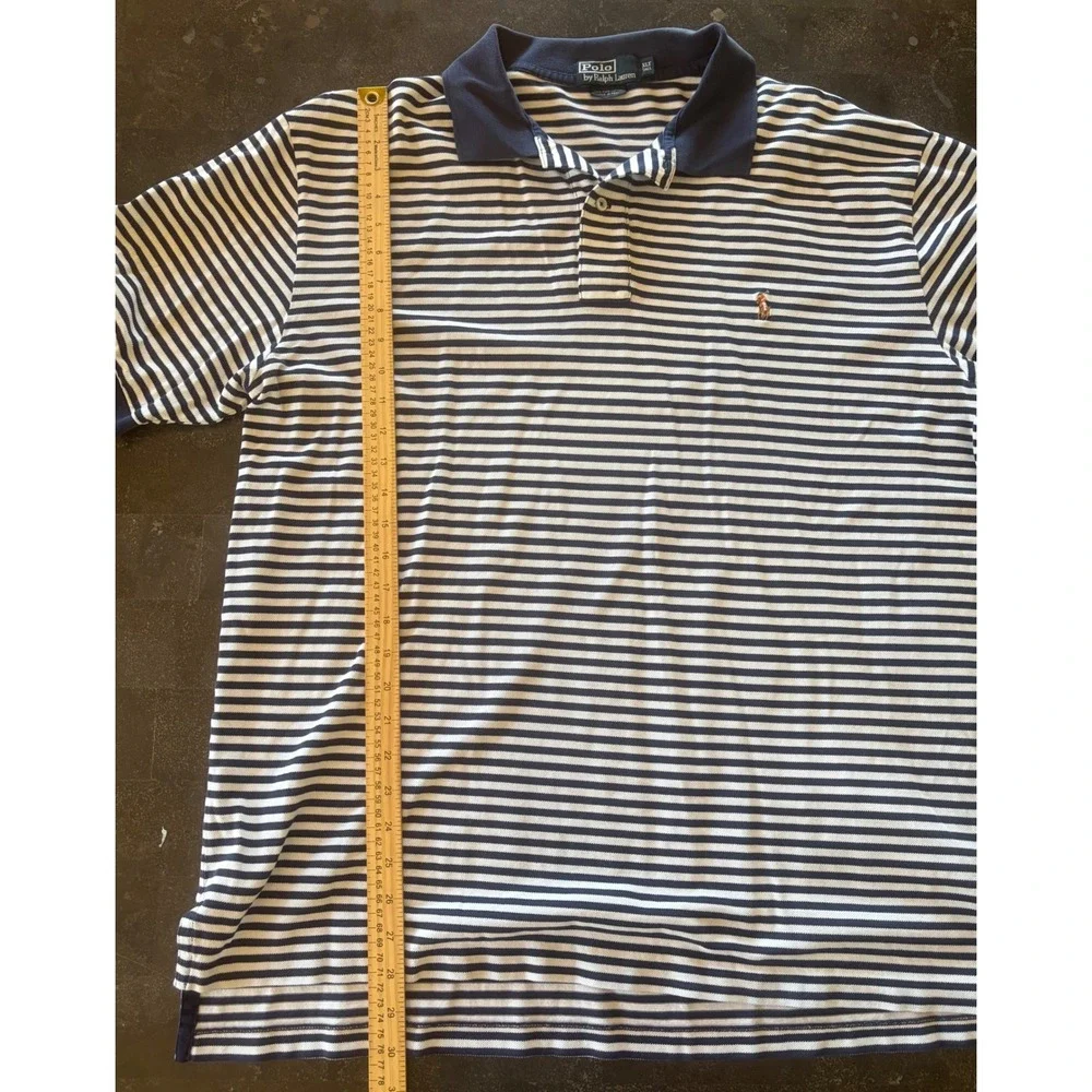 Polo Ralph Lauren Mens XLT Tall Navy White Striped Pima Cotton Polo Shirt  New